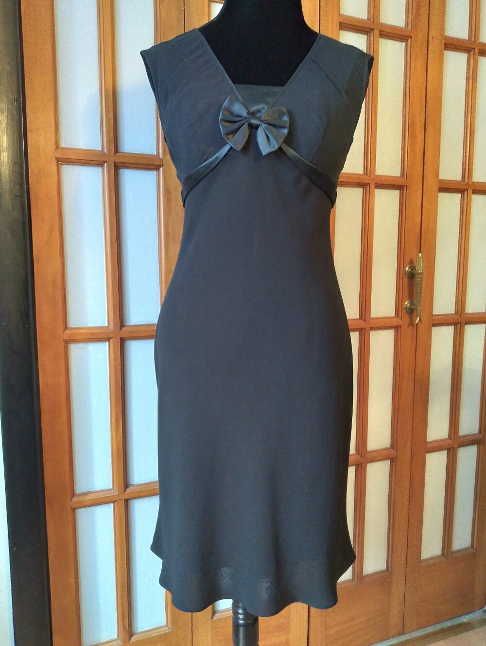 Women's Nine West Vintage Black Sheer Chiffon Tuxedo Style Classic Dress Sz 8